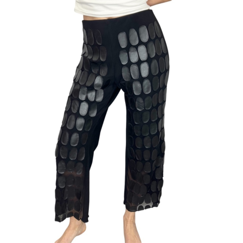 Vtg Joseph Ribkoff 70s 80s union made black cropped straight applique pants 14